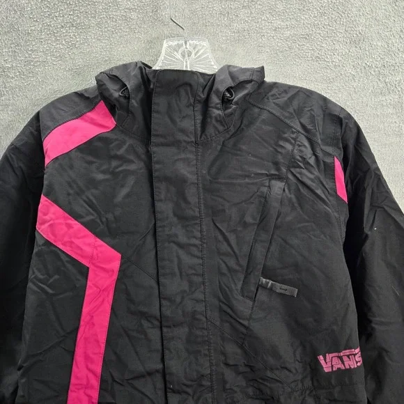 VANS Women Activewear Jacket Small Black Pink Colorblock Snow Full Zip Pocket - Picture 3 of 11